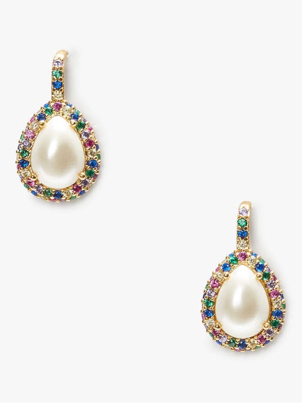 Kate Spade Gold Multicolor Crystals Pearl Brilliant Pavé Halo Drop Earrings NEW